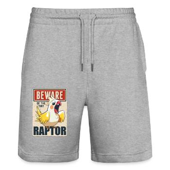 Calopsitte Méfiez-vous de la minuscule perruche perroquet Raptor - Short de jogging bio TRAINER Stanley/Stella unisexe - gris chiné - Devant - Nik (191cm) & Marisol (170cm)