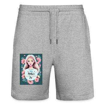Blumige Muttertagsgrüße - Stanley/Stella Unisex Bio Joggingshorts Trainer  - Grau meliert - Vorne - Nik (191cm) & Marisol (170cm)