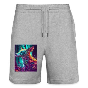 Petit renard dans la mer de feuilles couleur néon - Short de jogging bio TRAINER Stanley/Stella unisexe - gris chiné - Devant - Nik (191cm) & Marisol (170cm)