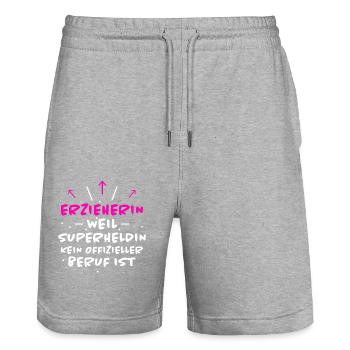 Erzieherin Spruch Job Lustiges Erzieherin Geschenk - Stanley/Stella Unisex Bio Joggingshorts Trainer  - Grau meliert - Vorne - Nik (191cm) & Marisol (170cm)
