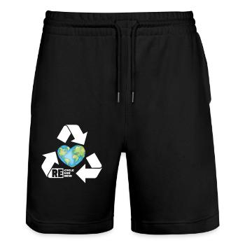 Recycling Logo Recyceln Symbol Tag der Erde - Liebe - Stanley/Stella Unisex Bio Joggingshorts Trainer  - Schwarz - Vorne - Nik (191cm) & Marisol (170cm)