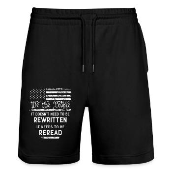 We the People the Constitution of the USA Needs - Stanley/Stella Trainer Unisex Organic Jogging Shorts - black - Front - Nik (191cm) & Marisol (170cm)
