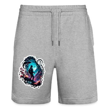 Angler Siluette / angeln / Fisch / See / Sport - Stanley/Stella Unisex Bio Joggingshorts Trainer  - Grau meliert - Vorne - Nik (191cm) & Marisol (170cm)