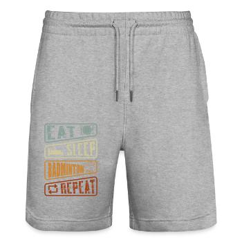 badminton player badminton instructor clothing - Stanley/Stella Trainer Unisex Organic Jogging Shorts - heather grey - Front - Nik (191cm) & Marisol (170cm)