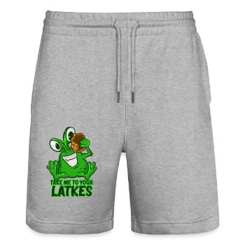 Take Me To Your Latkes T-Shirt Drôle Vert Espace - Short de jogging bio TRAINER Stanley/Stella unisexe - gris chiné - Devant - Nik (191cm) & Marisol (170cm)
