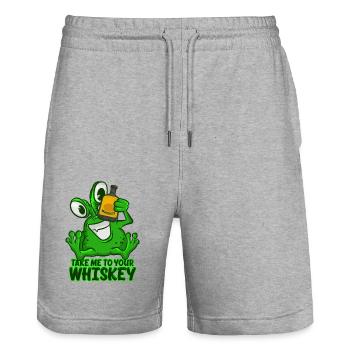 Take Me To Your Whiskey T-Shirt Funny Space Green - Stanley/Stella Trainer Unisex Organic Jogging Shorts - heather grey - Front - Nik (191cm) & Marisol (170cm)