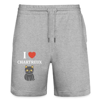Humour chat chartreux - Short de jogging bio TRAINER Stanley/Stella unisexe - gris chiné - Devant - Nik (191cm) & Marisol (170cm)