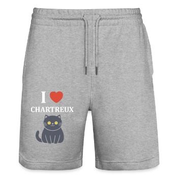 Humour chat chartreux - Short de jogging bio TRAINER Stanley/Stella unisexe - gris chiné - Devant - Nik (191cm) & Marisol (170cm)
