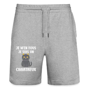 Humour chat chartreux - Short de jogging bio TRAINER Stanley/Stella unisexe - gris chiné - Devant - Nik (191cm) & Marisol (170cm)