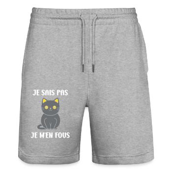 Humour chat chartreux - Short de jogging bio TRAINER Stanley/Stella unisexe - gris chiné - Devant - Nik (191cm) & Marisol (170cm)
