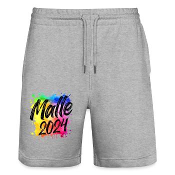 Malle 2024 Bunt Klecks Mallorca - Stanley/Stella Unisex Bio Joggingshorts Trainer  - Grau meliert - Vorne - Nik (191cm) & Marisol (170cm)