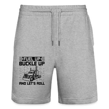 Trucker Fahren Papa Trucker Vater LKW-Fahrer - Stanley/Stella Unisex Bio Joggingshorts Trainer  - Grau meliert - Vorne - Nik (191cm) & Marisol (170cm)