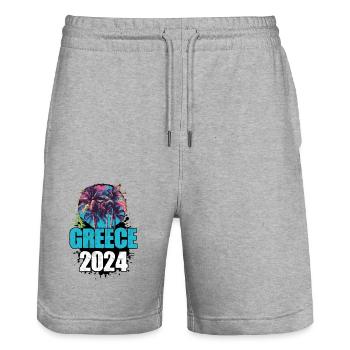 L’équipe de la tournée de voyage en Grèce 2024 - Short de jogging bio TRAINER Stanley/Stella unisexe - gris chiné - Devant - Nik (191cm) & Marisol (170cm)