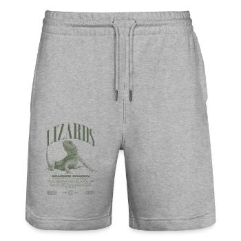 Bartagamen Streetwear Eidechsenhüter - Stanley/Stella Unisex Bio Joggingshorts Trainer  - Grau meliert - Vorne - Nik (191cm) & Marisol (170cm)