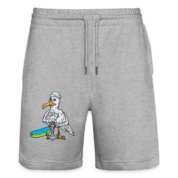 Möwe Matrose Seenot Schwimmring maritim - Stanley/Stella Unisex Bio Joggingshorts Trainer  - Grau meliert - Vorne - Nik (191cm) & Marisol (170cm)