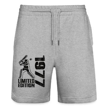 Limited Edition 1977 Limited Edition Cricket - Stanley/Stella Trainer Unisex Organic Jogging Shorts - heather grey - Front - Nik (191cm) & Marisol (170cm)