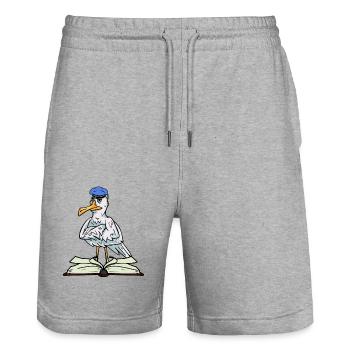 Möwe Seemann Seefahrer Buch Schüler Ahoi - Stanley/Stella Unisex Bio Joggingshorts Trainer  - Grau meliert - Vorne - Nik (191cm) & Marisol (170cm)