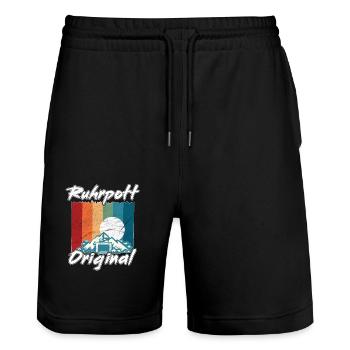 Ruhrpott Original Retro Sunset Mine - Stanley/Stella Trainer Unisex Organic Jogging Shorts - black - Front - Nik (191cm) & Marisol (170cm)
