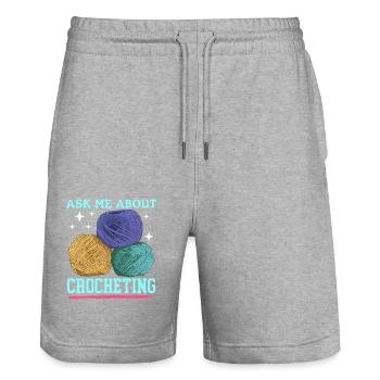 Crochet Crochet Crochet Yarn Crochet Gift - Stanley/Stella Trainer Unisex Organic Jogging Shorts - heather grey - Front - Nik (191cm) & Marisol (170cm)