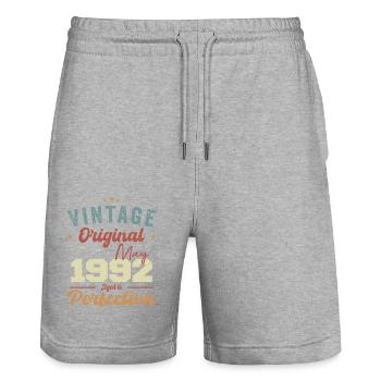 May 1992 Birthday May 1992 Gift May 1992 - Stanley/Stella Trainer Unisex Organic Jogging Shorts - heather grey - Front - Nik (191cm) & Marisol (170cm)