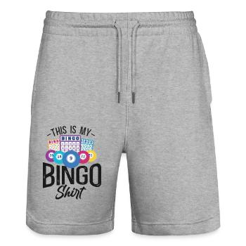 Joueur de bingo C’est mon bingo - Short de jogging bio TRAINER Stanley/Stella unisexe - gris chiné - Devant - Nik (191cm) & Marisol (170cm)
