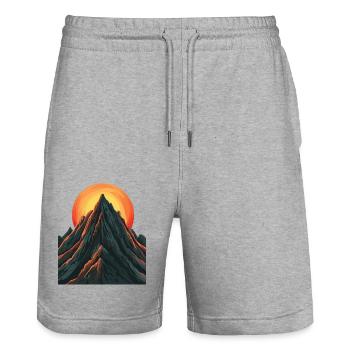 Majestätischer Berggipfel mit aufgehender Sonne - Stanley/Stella Unisex Bio Joggingshorts Trainer  - Grau meliert - Vorne - Nik (191cm) & Marisol (170cm)