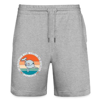 Narval Narval baleine Narval baleines cadeau - Short de jogging bio TRAINER Stanley/Stella unisexe - gris chiné - Devant - Nik (191cm) & Marisol (170cm)