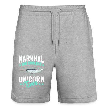 Narval baleine Narval Narval baleines cadeau - Short de jogging bio TRAINER Stanley/Stella unisexe - gris chiné - Devant - Nik (191cm) & Marisol (170cm)