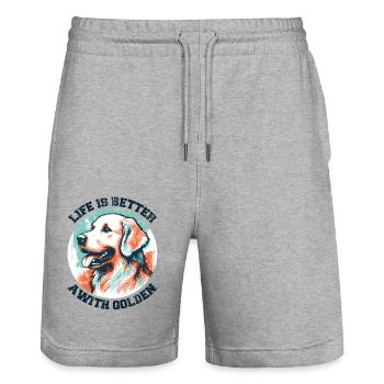 Life Is Better With A Golden Retriever Dog vintage - Stanley/Stella Trainer Unisex Organic Jogging Shorts - heather grey - Front - Nik (191cm) & Marisol (170cm)
