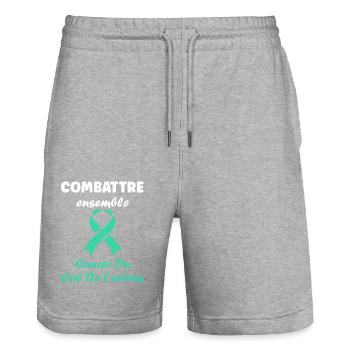 Sensibilisation au cancer du col de l'utérus - Short de jogging bio TRAINER Stanley/Stella unisexe - gris chiné - Devant - Nik (191cm) & Marisol (170cm)