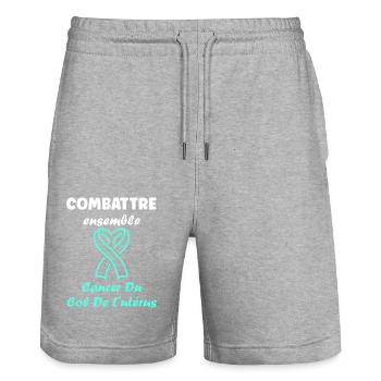 Sensibilisation au cancer du col de l'utérus - Short de jogging bio TRAINER Stanley/Stella unisexe - gris chiné - Devant - Nik (191cm) & Marisol (170cm)
