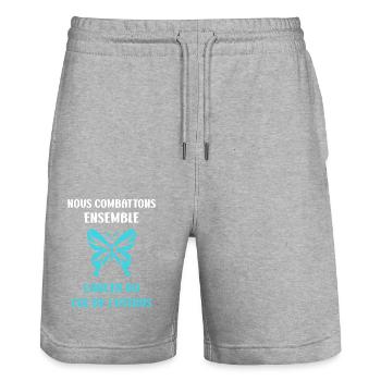 Sensibilisation au cancer du col de l'utérus - Short de jogging bio TRAINER Stanley/Stella unisexe - gris chiné - Devant - Nik (191cm) & Marisol (170cm)