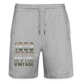 Limited Edition seit 1959 Geburtstag Vintage 1959 - Stanley/Stella Unisex Bio Joggingshorts Trainer  - Grau meliert - Vorne - Nik (191cm) & Marisol (170cm)