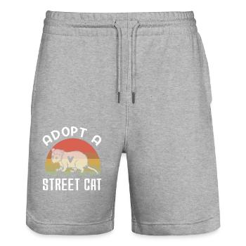Adopt A Street Cat Funny Opossum Vintage - Stanley/Stella Trainer Unisex Organic Jogging Shorts - heather grey - Front - Nik (191cm) & Marisol (170cm)