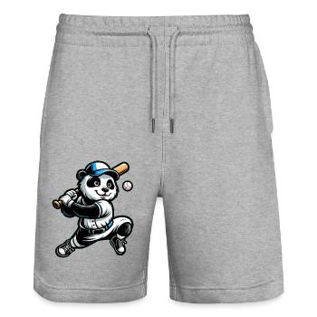 Panda Baseball Players: Hit the Game - Stanley/Stella Trainer Unisex Organic Jogging Shorts - heather grey - Front - Nik (191cm) & Marisol (170cm)