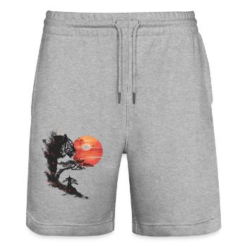Japan Landschaft Bonsai Baum Tiger Aesthetic - Stanley/Stella Unisex Bio Joggingshorts Trainer  - Grau meliert - Vorne - Nik (191cm) & Marisol (170cm)