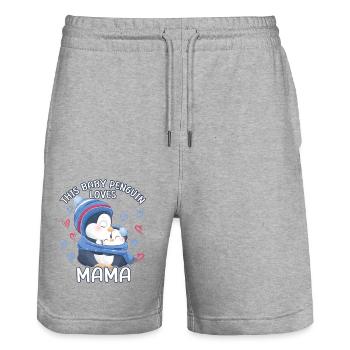 This penguin baby loves mom on Mother's Day - Stanley/Stella Trainer Unisex Organic Jogging Shorts - heather grey - Front - Nik (191cm) & Marisol (170cm)