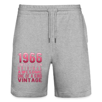 Edition limitée depuis 1966 Anniversaire Millésime 1966 - Short de jogging bio TRAINER Stanley/Stella unisexe - gris chiné - Devant - Nik (191cm) & Marisol (170cm)