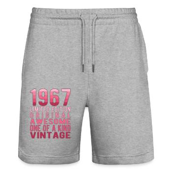 Limited Edition seit 1967 Geburtstag Vintage 1967 - Stanley/Stella Unisex Bio Joggingshorts Trainer  - Grau meliert - Vorne - Nik (191cm) & Marisol (170cm)
