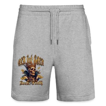 Old but Gold Seek The Truth mit Totenkopf - Stanley/Stella Unisex Bio Joggingshorts Trainer  - Grau meliert - Vorne - Nik (191cm) & Marisol (170cm)