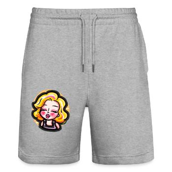 Blondes Cartoon-Mädchen im Comic-Stil - Stanley/Stella Unisex Bio Joggingshorts Trainer  - Grau meliert - Vorne - Nik (191cm) & Marisol (170cm)