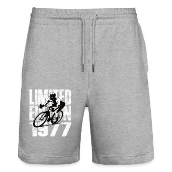 Limited Edition 1977 Limited Edition Birthday - Stanley/Stella Trainer Unisex Organic Jogging Shorts - heather grey - Front - Nik (191cm) & Marisol (170cm)