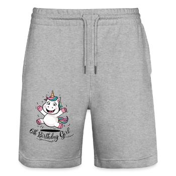 Licorne 6e anniversaire fille cadeau créature mythique - Short de jogging bio TRAINER Stanley/Stella unisexe - gris chiné - Devant - Nik (191cm) & Marisol (170cm)
