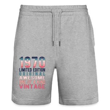 Limited Edition seit 1970 Geburtstag Vintage 1970 - Stanley/Stella Unisex Bio Joggingshorts Trainer  - Grau meliert - Vorne - Nik (191cm) & Marisol (170cm)
