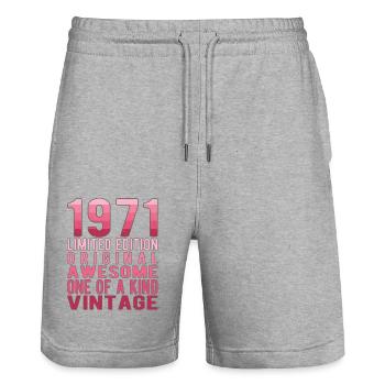 Limited Edition Since 1971 Birthday Vintage 1971 - Stanley/Stella Trainer Unisex Organic Jogging Shorts - heather grey - Front - Nik (191cm) & Marisol (170cm)