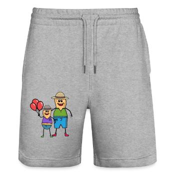 Birthday Peanut Father Son Family Child - Stanley/Stella Trainer Unisex Organic Jogging Shorts - heather grey - Front - Nik (191cm) & Marisol (170cm)