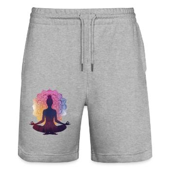 Silence dans la pose : une silhouette de yoga avec Manda - Short de jogging bio TRAINER Stanley/Stella unisexe - gris chiné - Devant - Nik (191cm) & Marisol (170cm)