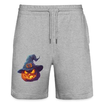 Citrouille effrayante avec chapeau de sorcière - Short de jogging bio TRAINER Stanley/Stella unisexe - gris chiné - Devant - Nik (191cm) & Marisol (170cm)