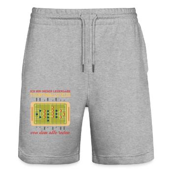 Table de baby-foot baby-foot crochet cadeau au crochet - Short de jogging bio TRAINER Stanley/Stella unisexe - gris chiné - Devant - Nik (191cm) & Marisol (170cm)