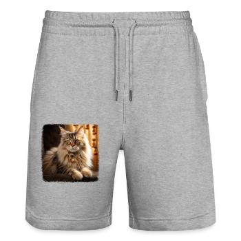 Siberian Cat Sibirische Katze - Stanley/Stella Trainer Unisex Organic Jogging Shorts - heather grey - Front - Nik (191cm) & Marisol (170cm)